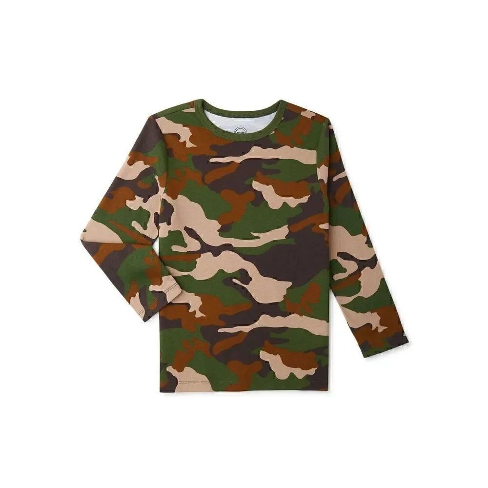 Wonder Nation Boys Long Sleeve T Shirt LARGE HUSKY Green Camo New